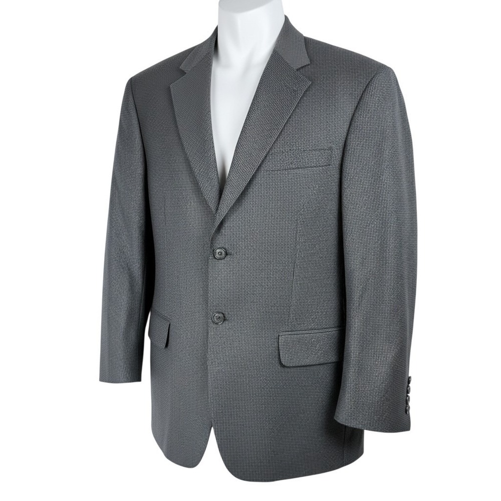 Stafford Mens 42S Wool Blazer Grey Micro Houndstooth Two Button Sport Coat 42 S